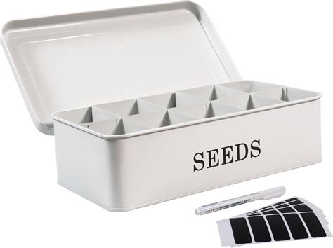 metal seed box organiser|seed storage box with dividers.